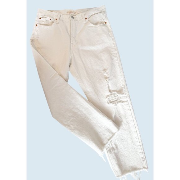LEVI'S Premium Denim Wedgie Straight White Distressed Jeans Size 32 - Picture 2 of 8